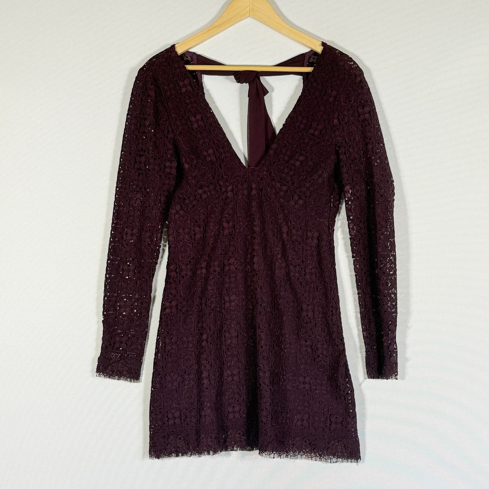 NEW Free People Sz 2 Honey Honey Lace Mini Dress Purple Womens Victorian Party